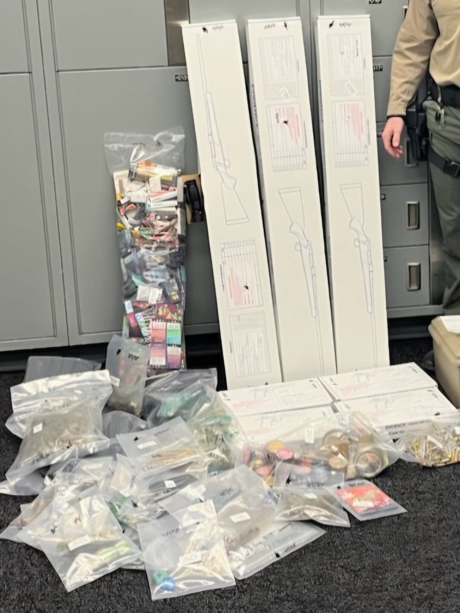 UCSO's tweet image. PRESS RELEASE
Deputies served a search warrant in Vineyard on 03 FEB 25. A substantial amount of Drugs, cash, 7 firearms were discovered. 2 persons were booked into Jail and 1 other released on citation. Please go to: sheriff.utahcounty.gov/media/sheriffN… for more.