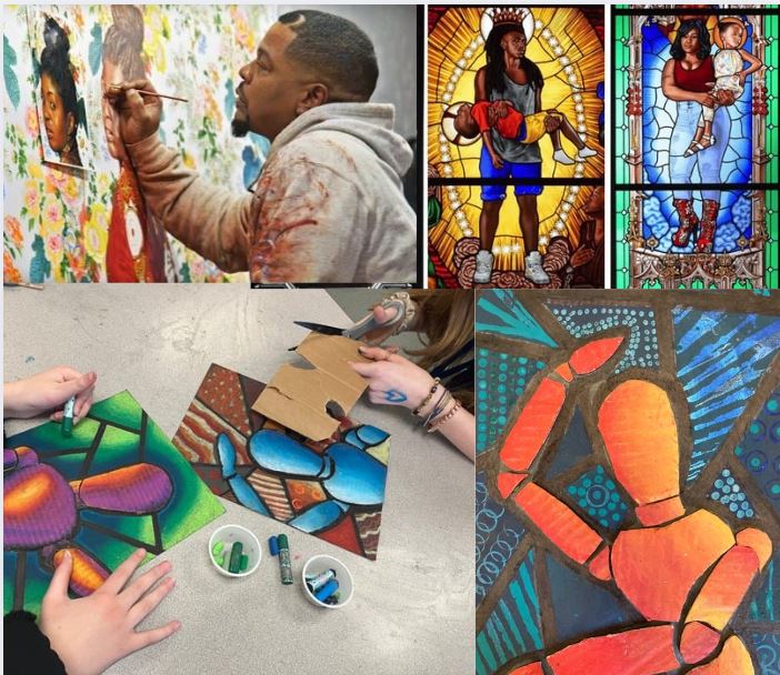 #BlackHistoryMonth African Americans and The Arts exploration into artists continues w/ Project #2 <a href="/TedPolkMS/">Ted Polk Middle School - CFBISD</a>.  Art 1 looked at Kehinde Wiley’s stained-glass panels that swap out the religious figures for contemporary Black subjects. #pantherproud #cfbproud #CFBISD #polkfamily