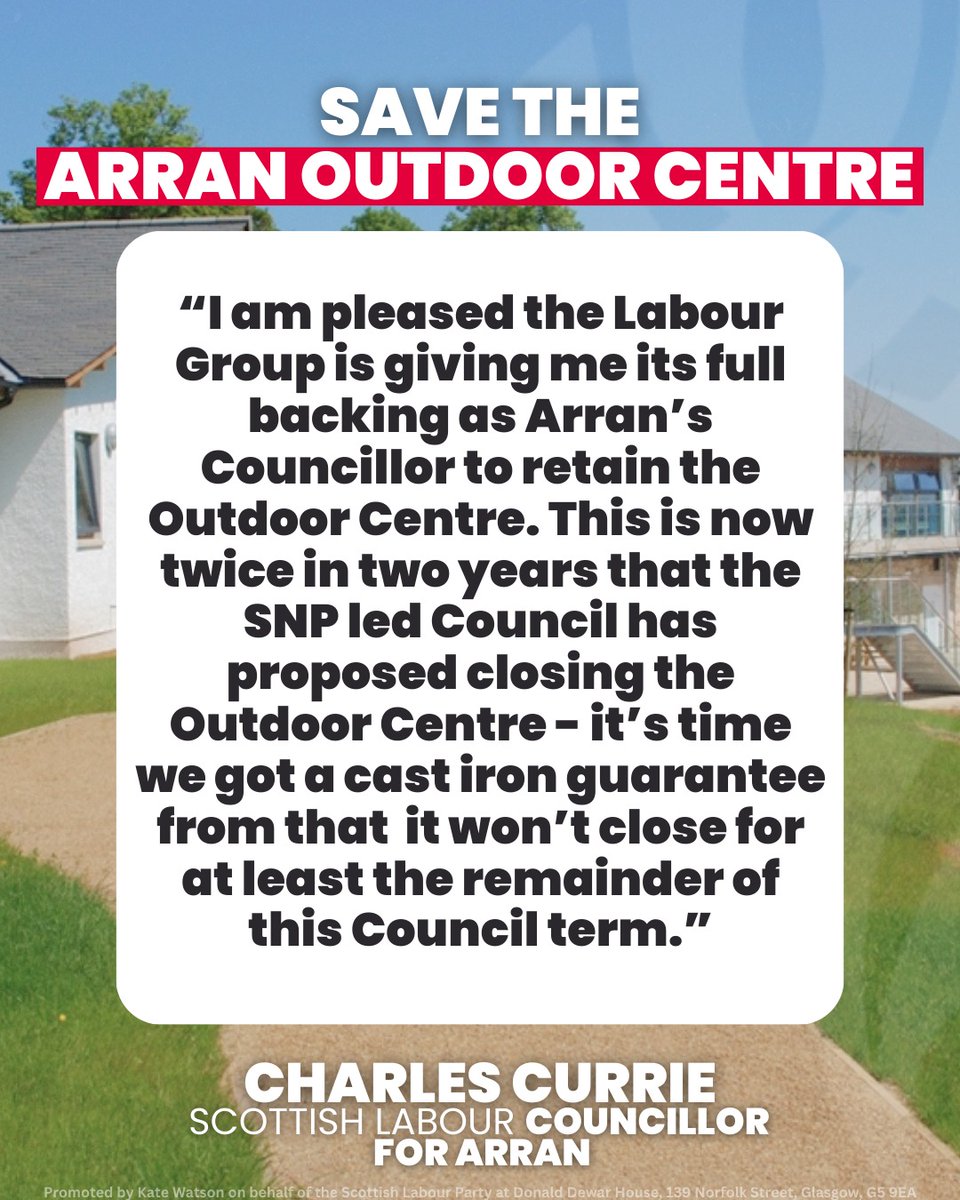 Arran Councillor Charles Currie has been joining his community in opposing the proposed closure of the Arran Outdoor Education Centre. As his colleagues, all North Ayrshire Labour Councillors back him and the community of Arran in their campaign.