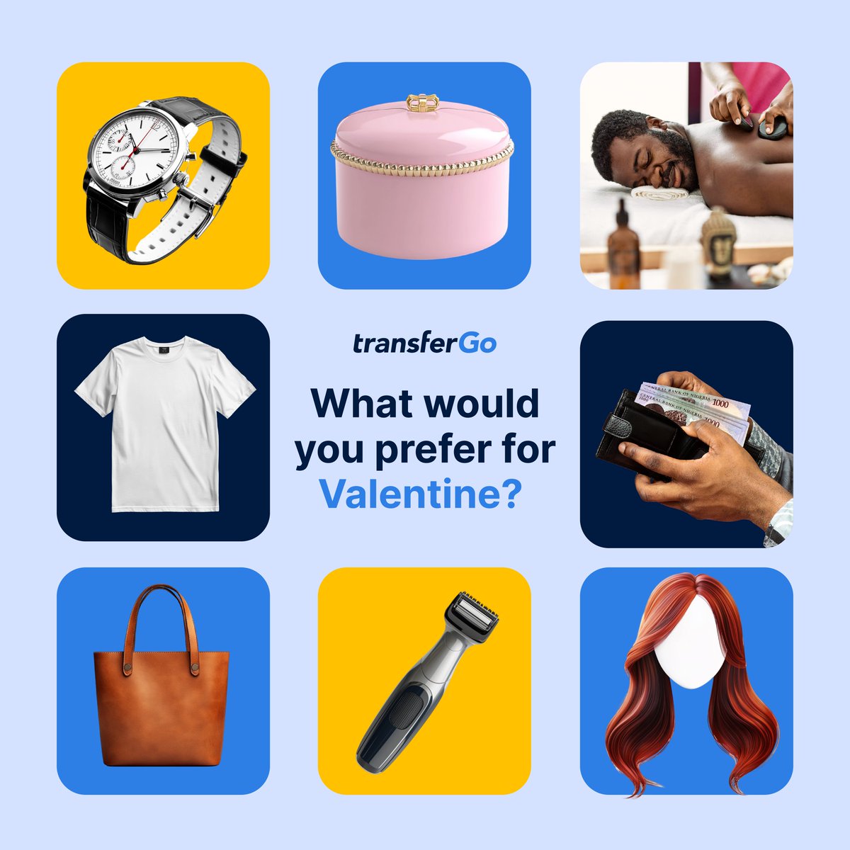 TransferGoAfric's tweet photo. Tell us your preference in the comment section.
Who knows, a certain secret admirer (AKA Us) can make it happen...
#SendLoveThisFebruary #ValentinesDay #GiftGuesses #TransferGo https://t.co/0jLCDgKVES