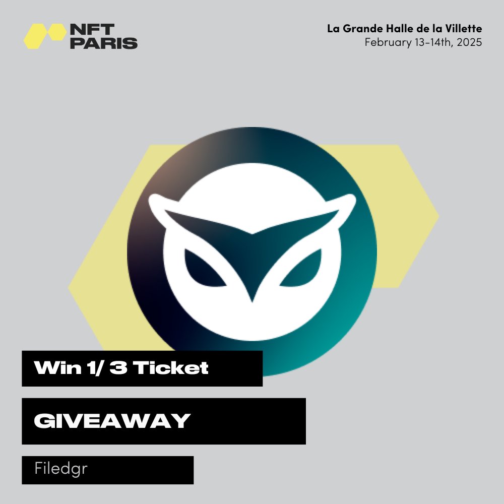 GIVEAWAY - FREE TICKET FOR NFT PARIS

We're giving away 3 exclusive tickets to <a href="/nft_paris/">NFT Paris</a>.

How to participate:
1️⃣ Like &amp; Repost this post
2️⃣ Follow <a href="/filedgr/">Filedgr 🦉</a>
3️⃣ Comment on a real-world use case for NFTs

Closing date: Tuesday, 11.02.25 at 20:00 (CET)
Prize draw &amp; winner