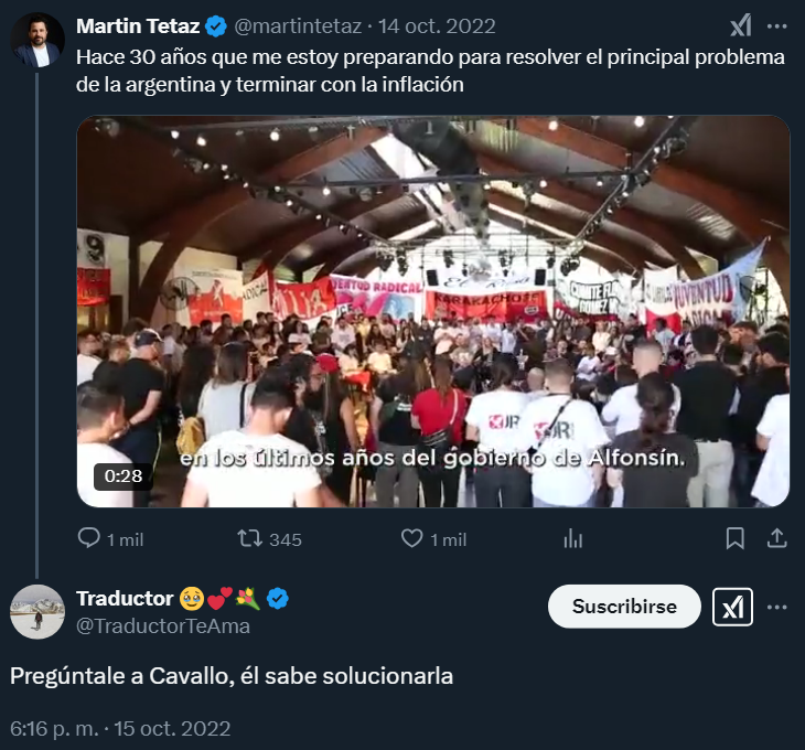 El munipa succiona-impuestos de <a href="/TraductorTeAma/">Traductor 🥹💕💐</a> pasó de decir que Domingo Cavallo era "de las personas que más saben de economía EN EL PLANETA" y que sabe solucionar el problema de la inflación...

A decir que es un "aumentador de impuestos" y a avalar que es "impresentable". 🐑
