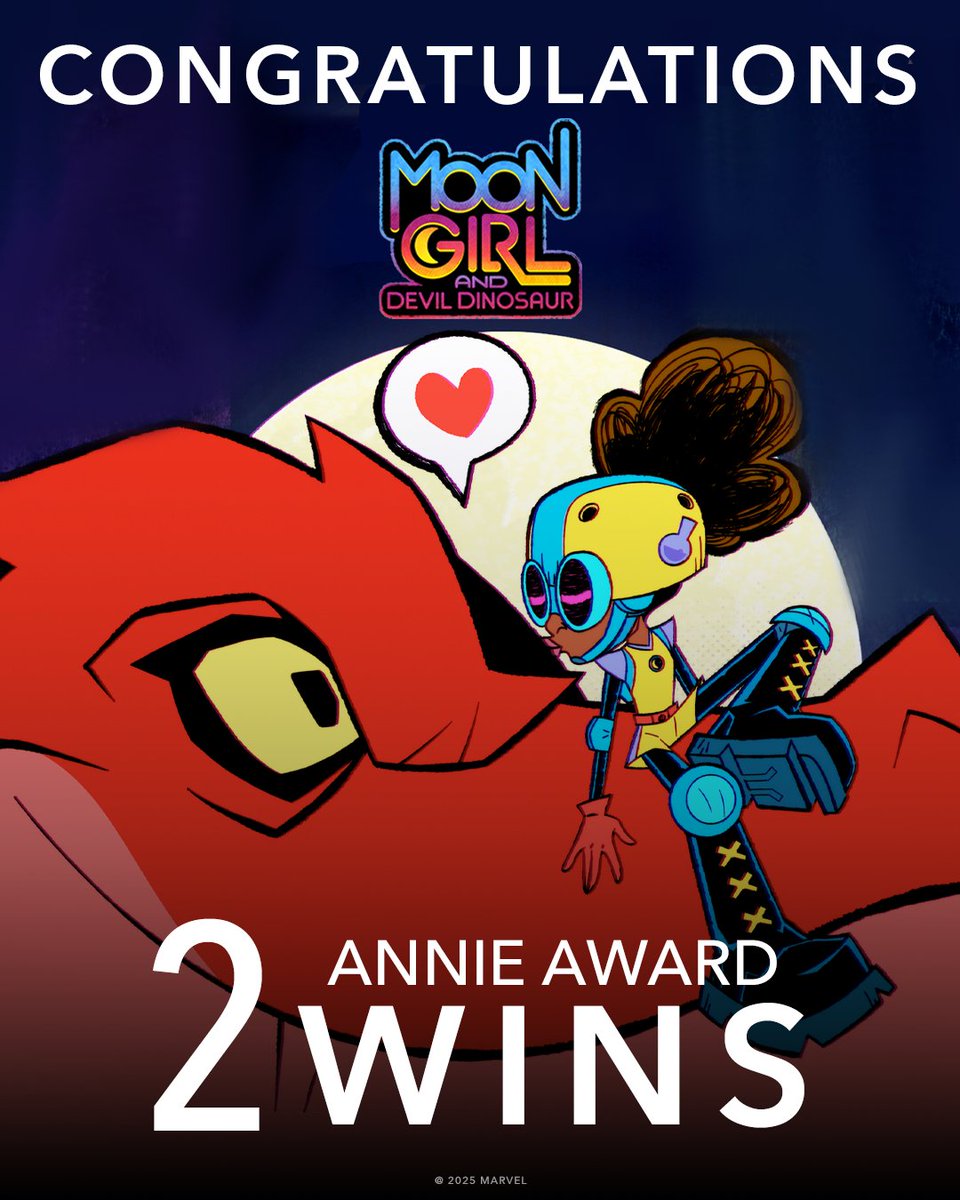 Congratulations to Marvel's #MoonGirlAndDevilDinosaur for winning Best Children's Series and Character Design at the #AnnieAwards! 🎉