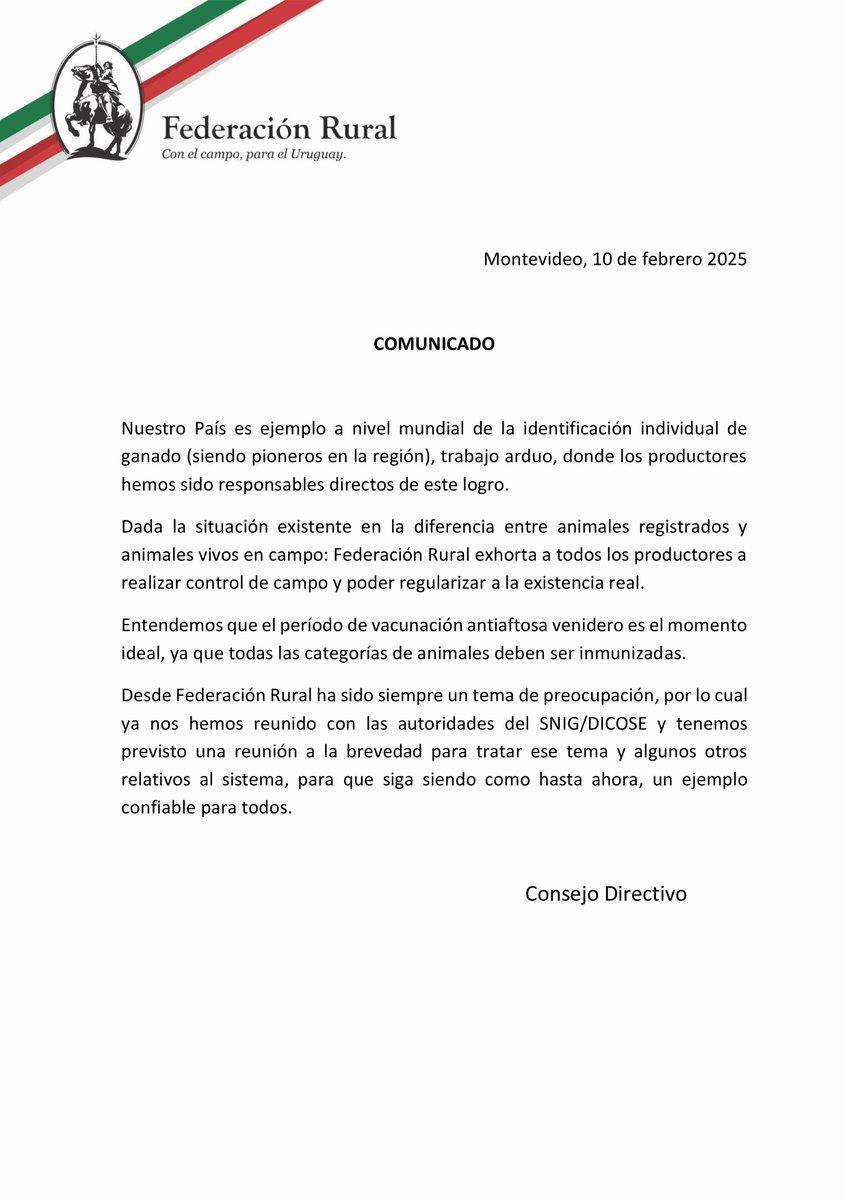 🔴 Comunicado de <a href="/federacionrural/">Federación Rural</a> exhortando a la realización de controles de campo por parte de los productores.