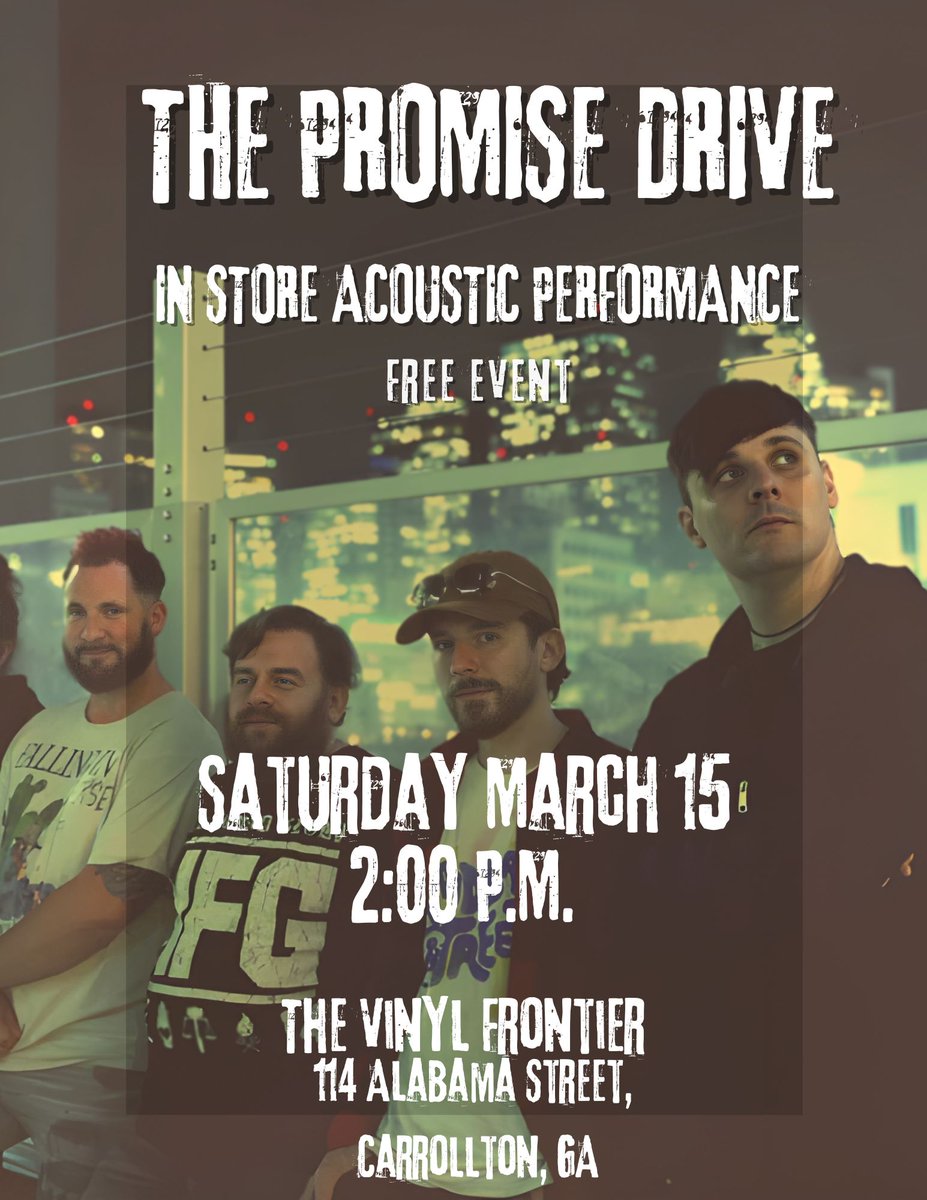 Saturday March 15th, Carrollton Ga. we will be doing an in-store acoustic set at The Vinyl Frontier. This is a free show, so come out and sing with us and support your local record store!