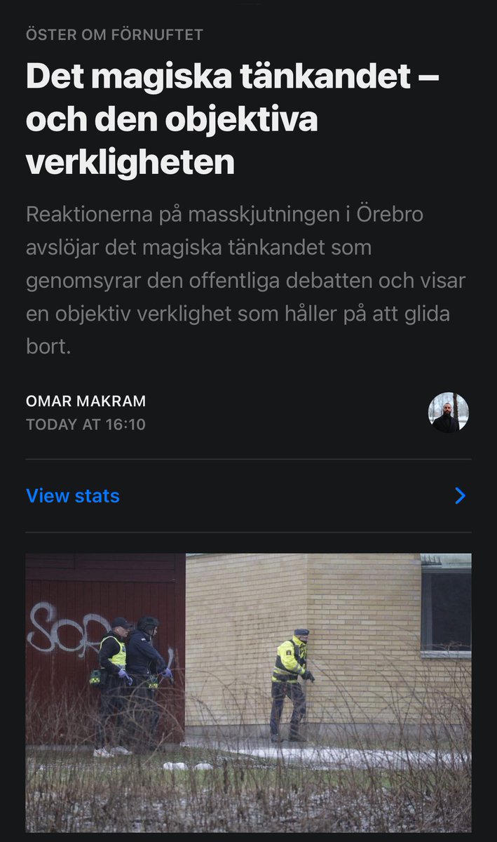 Jag skriver om reaktionerna efter masskjutningen i Örebro och vad de speglar.

”Det kan mycket väl visa sig att det faktiskt låg ett rasistiskt motiv bakom – det vet vi inte än. Men ironiskt nog är det just de som annars varnar för “kollektiv skuldbeläggning” när invandrare begår
