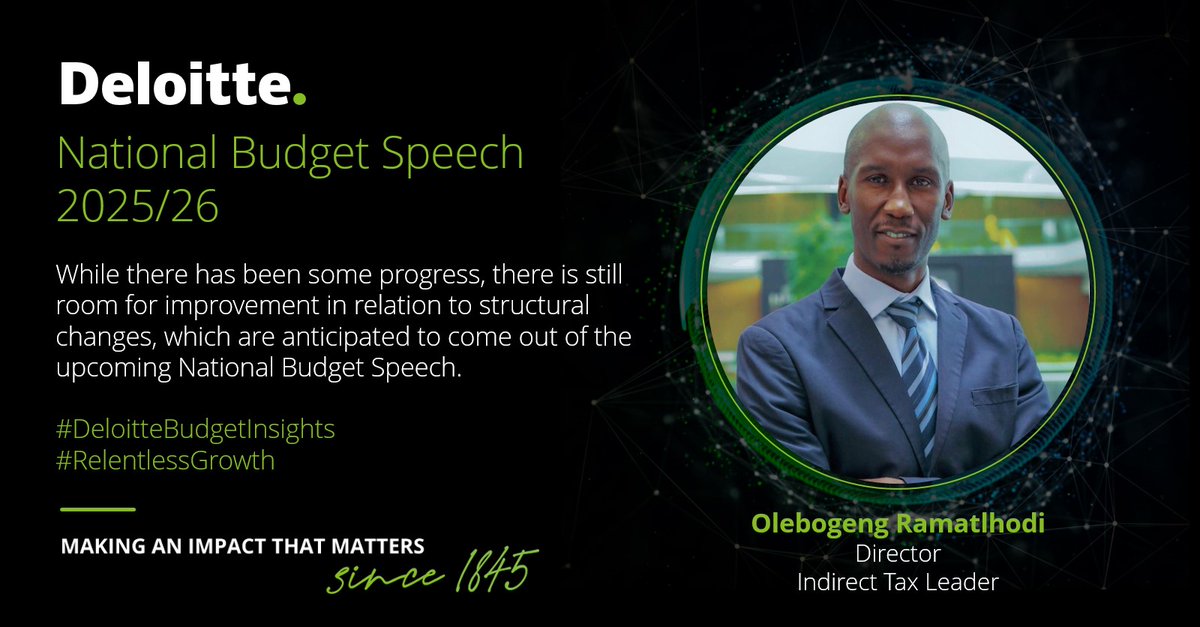 DeloitteSA's tweet photo. Our Pre-Budget Media Roundtable moderator, Olebogeng Ramatlhodi, was on @cnbcafrica Power Lunch to discuss the key fiscal challenges facing South Africa ahead of the highly anticipated National Budget Speech. https://t.co/13yHiD2jpY #MediaRoundtable #Budget2025 #TipsForMinFin https://t.co/16ZUHgQg5d