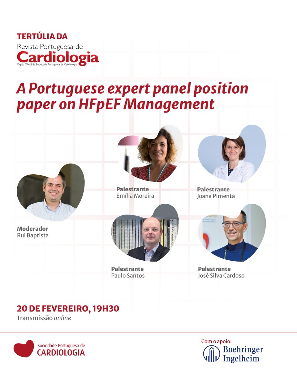 Tertúlia da Revista Portuguesa de Cardiologia: evento exclusivo para profissionais de saúde👩‍⚕️

📅 20 de fevereiro, às 19h30
📌 Transmissão online
Inscreva-se já em us06web.zoom.us/webinar/regist…