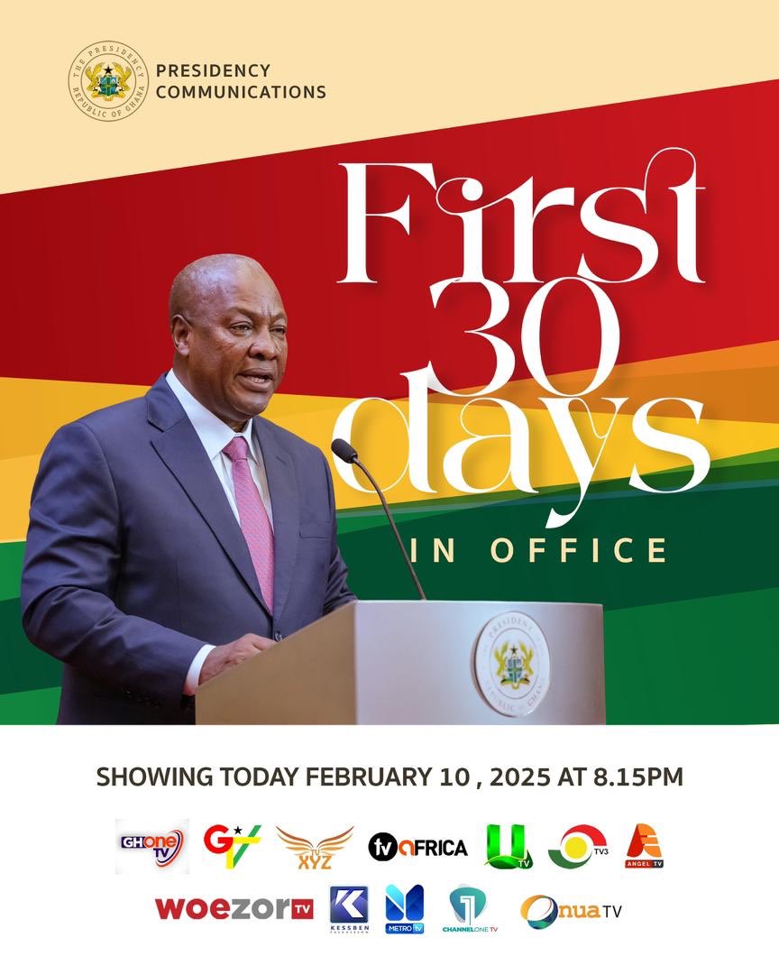 Dear Brothers and Sisters, we bring you a documentary on the government’s first 30 days in office. Please note that wherever you are and whatever you are doing, please know that President John Dramani Mahama is the right man for the job. 
#MahamaThePresident 
#Democracy