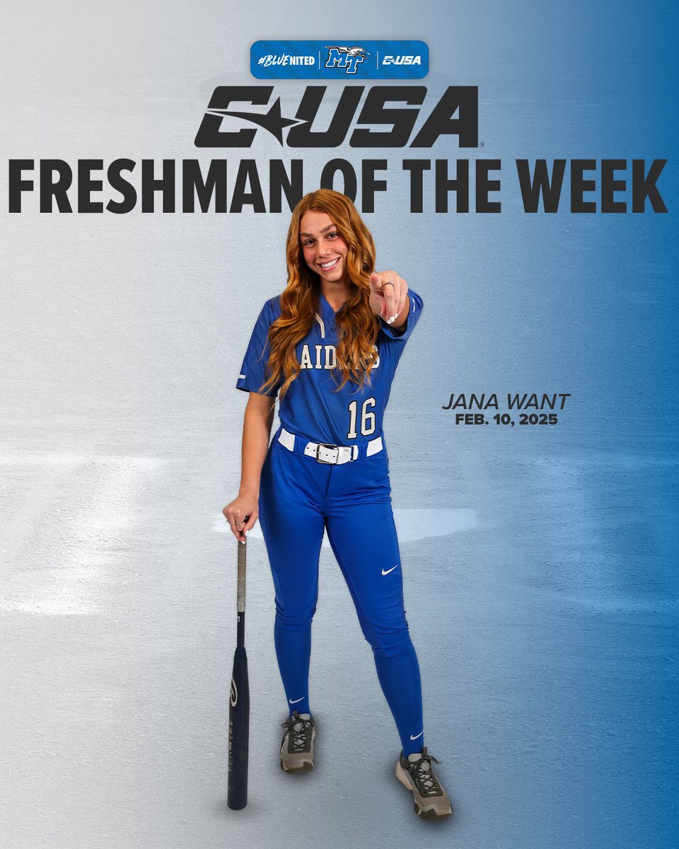 Congratulations to Jana Want on winning <a href="/ConferenceUSA/">Conference USA</a> Freshman of the Week! 👏

Jana leads all freshmen in the conference in batting average, on base percentage, and slugging percentage after the first week of games. 

#BLUEnited | ⚡️⬆️