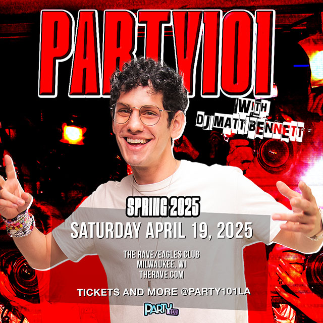 The Rave / Eagles Club (@therave) on Twitter photo JUST ANNOUNCED! Party101 with DJ <a href="/MattBennett/">Partty 101nett</a>, a throwback celebration of music from Nickelodeon and Disney Channel, is coming BACK to The Rave on Saturday, April 19th! 🎉
Public on-sale begins this Wednesday at 10AM » therave.com/party101 JUST ANNOUNCED! Party101 with DJ <a href="/MattBennett/">Partty 101nett</a>, a throwback celebration of music from Nickelodeon and Disney Channel, is coming BACK to The Rave on Saturday, April 19th! 🎉
Public on-sale begins this Wednesday at 10AM » therave.com/party101