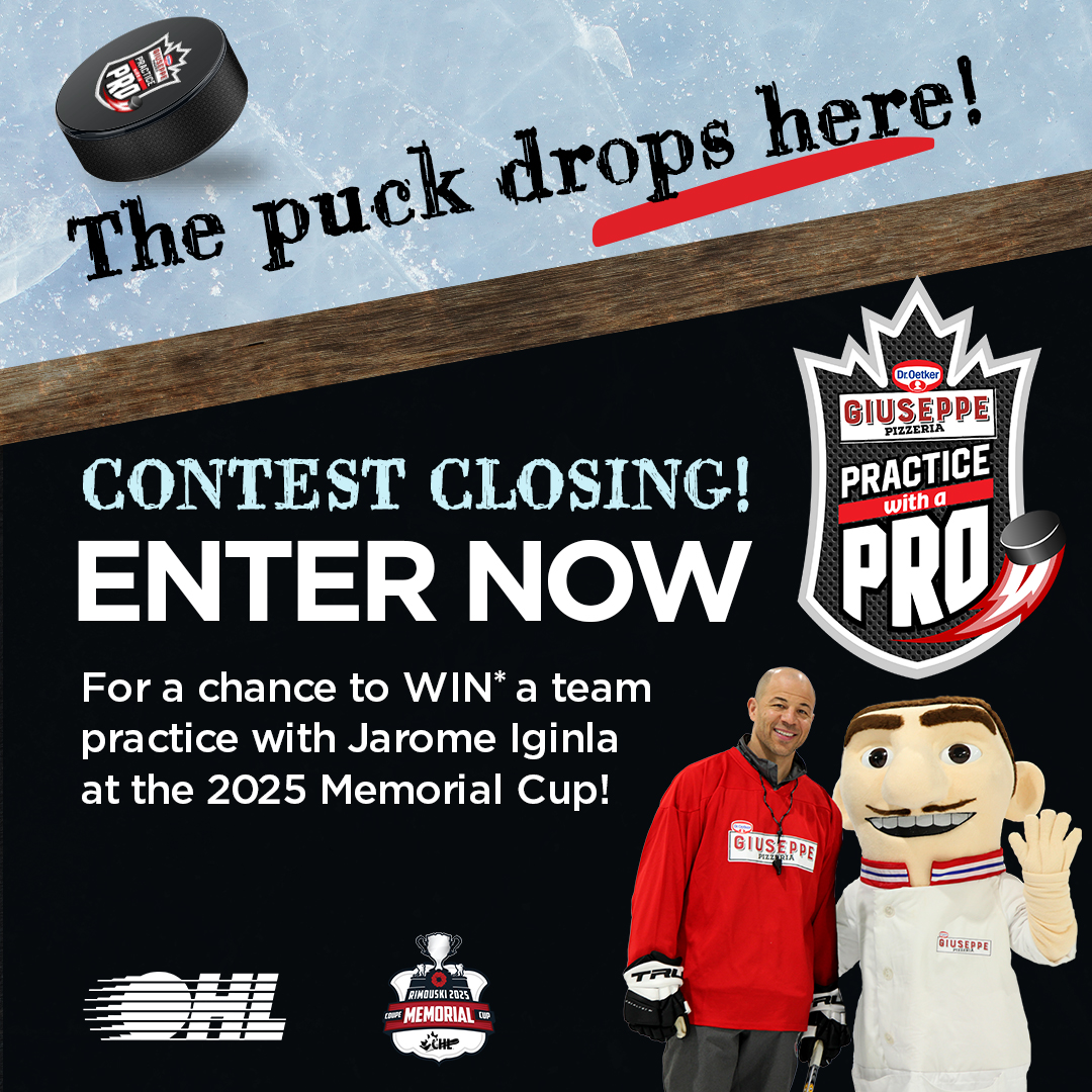 OHLHockey's tweet photo. Oh Canada!👋Don't forget - your team could be practicing with Canadian Hockey Legend Jarome Iginla at the 2025 Memorial Cup!
Don't miss your shot🍕Contest closes on February 28th!
Visit https://t.co/K98yqHoefa to enter! #PracticewithAPro #Giuseppe #Pizza https://t.co/Dp4POVwNjO