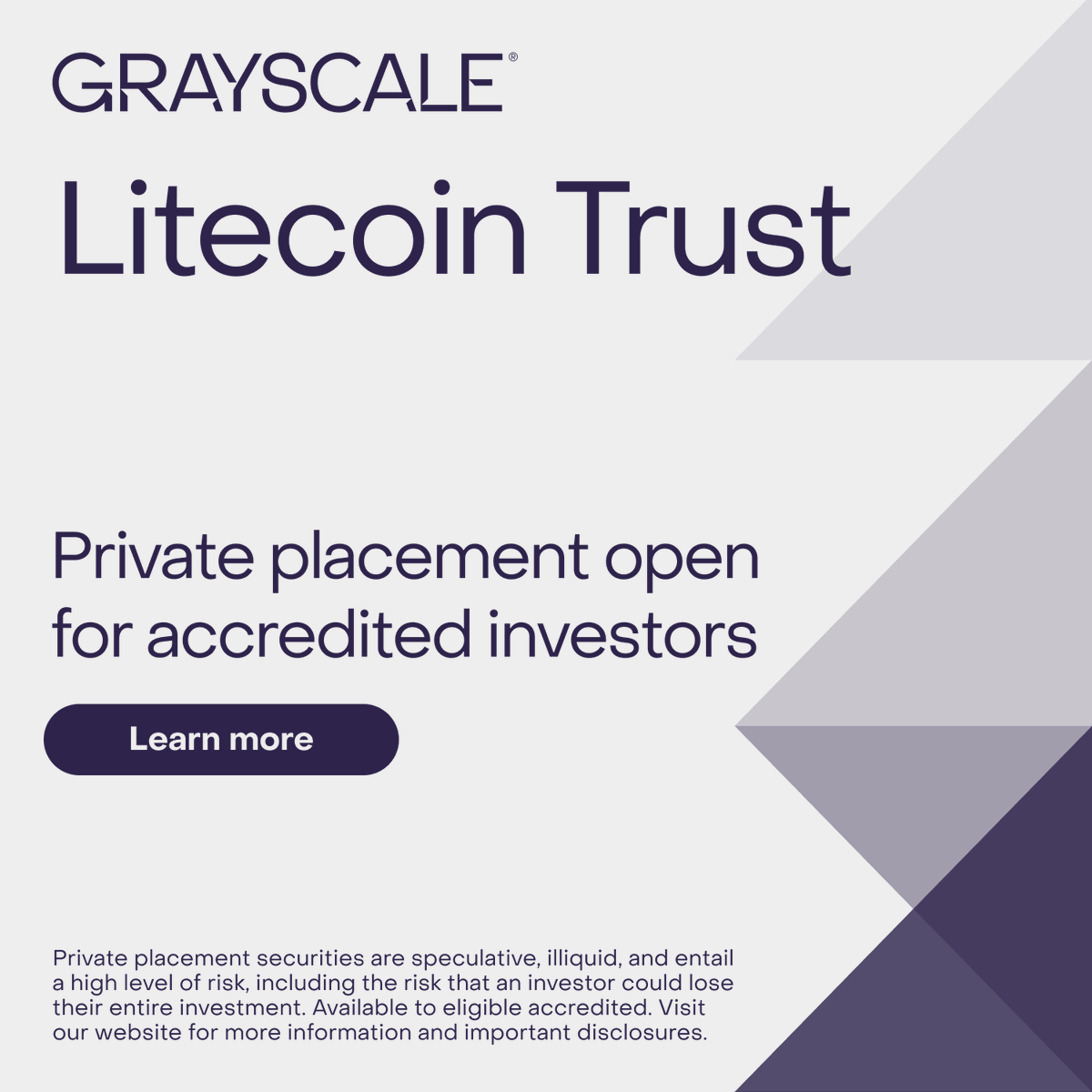Grayscale Litecoin Trust is one of the first investment vehicles that  enables investors to gain exposure to $LTC. Litecoin $LTC is a digital  asset created and transmitted through the peer-to-peer Litecoin Network,