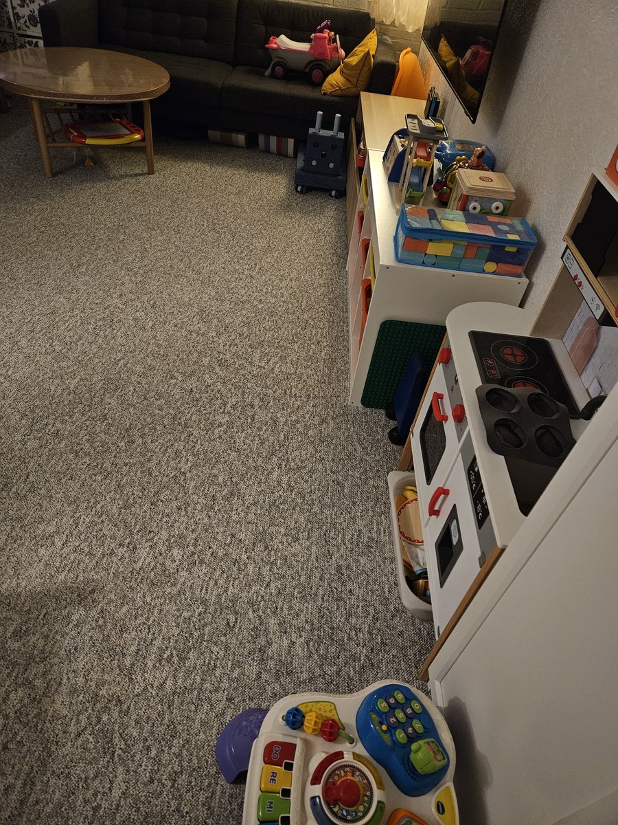 Our kids must think our living room re-loads from an earlier save state every morning, when they leave the room as is in the first picture, and in the morning it's magically like pic#2!