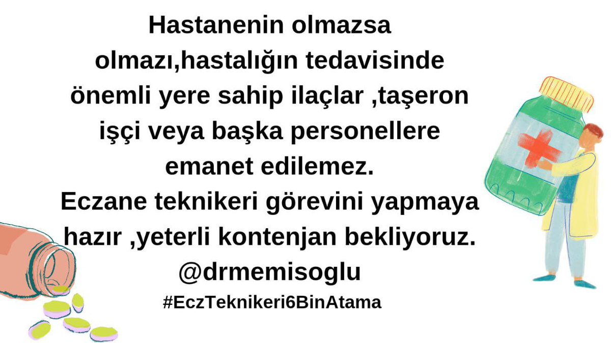 <a href="/drmemisoglu/">Prof. Dr. Kemal Memişoğlu</a> Mesleğimizi yapabilmek için gerekli kadrolar hala açılmadı. Eczane teknikerleri olarak yetkililerden artık adım bekliyoruz🤍💊
<a href="/drmemisoglu/">Prof. Dr. Kemal Memişoğlu</a>
#eczTeknikeri6binatama
<a href="/sagliklicozum/">T.C. Sağlık Bakanlığı Sağlıklı Çözüm</a>