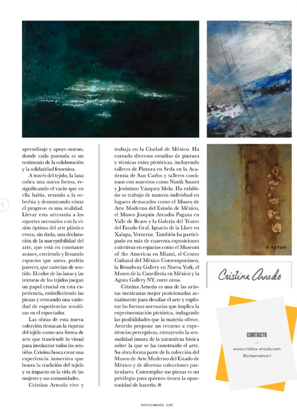 ArteArnedo's tweet photo. Muy agradecida y emocionada con el artículo sobre mi trayectoria que publicó la revista MM MÉXICO MODA en su edición especial “Artistas Mexicanos”. https://t.co/Msiwq1XgHI