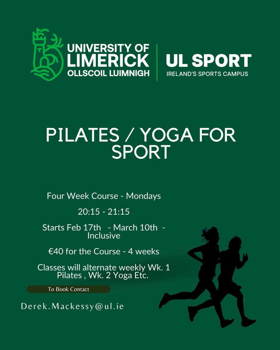 ULimsport's tweet photo. Make sure you book in for the next block of Yoga Pilates with Claire. Block starts on Feb 17th .. Contact Derek to book your spot. #ActiveAtULSport #Yoga #Pilates https://t.co/Q3nrBw1K0h