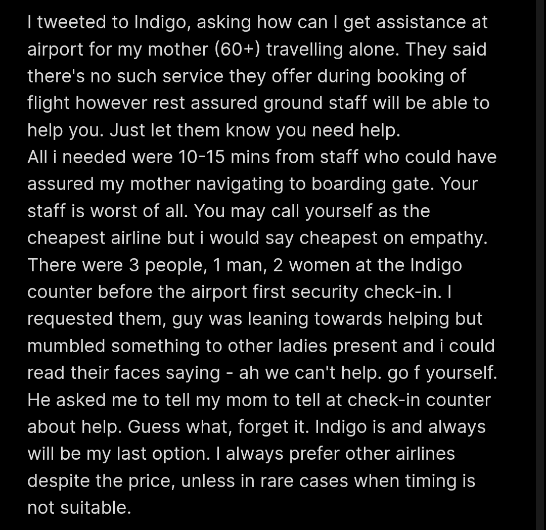 logicalguru1111's tweet image. For Indigo flight PNR - D1WCGZ (dated - 7th Feb). Submitted the survey (see attached screenshot)
Low Cost airline - ❌
Cheapest Empathic Airline - ✅

@IndiGo6E 
On her onward journey, same experience at Chandigarh airport. I thought BLR would be diff, I was wrong.