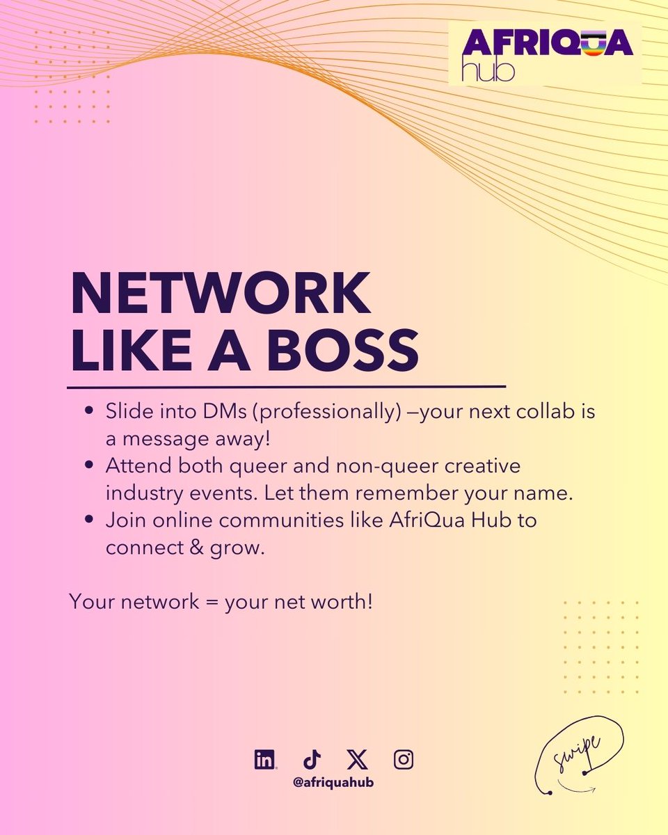 afriquahub's tweet image. Calling all queer creatives! 
Here are some must-know tips for building your brand, getting grants, and making your voice heard. 
Save this post for later! 

#creativetips #queersuccess #queerart