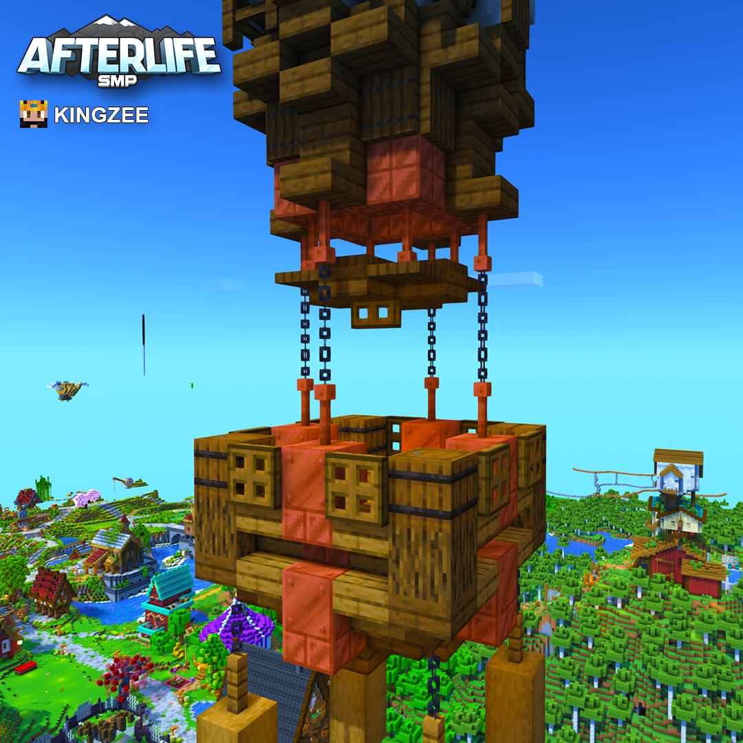 🎈 Up, up, and away! <a href="/TheTrueKingZee/">KingZee</a>'s #steampunk hot air balloon is soaring over AfterLife SMP, powered by gears, steam, and pure imagination.

⚙️ A masterpiece of engineering and adventure, who’s hopping in for the ride?

#Minecraft #MinecraftBuilds #MinecraftSMP
