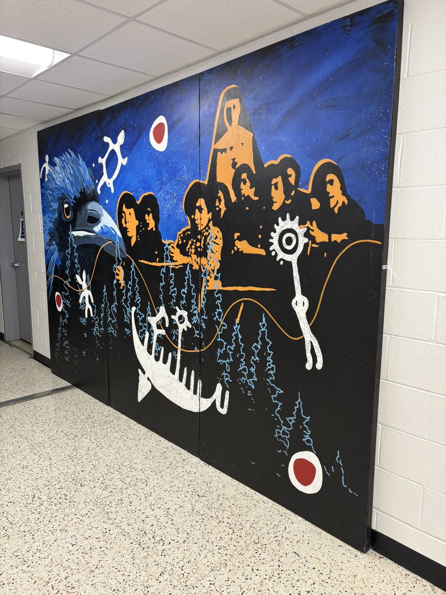 Thanks <a href="/ARTSbhncdsb/">BHNCDSB Arts</a> for arranging our school to display this mural completed by Indigenous artist, Michael Barber, along with approximately 100 students across the BHNCDSB. It depicts the painful loss of traditions/ stories experienced through residential schools. <a href="/bhncdsb/">BHNCDSB</a>