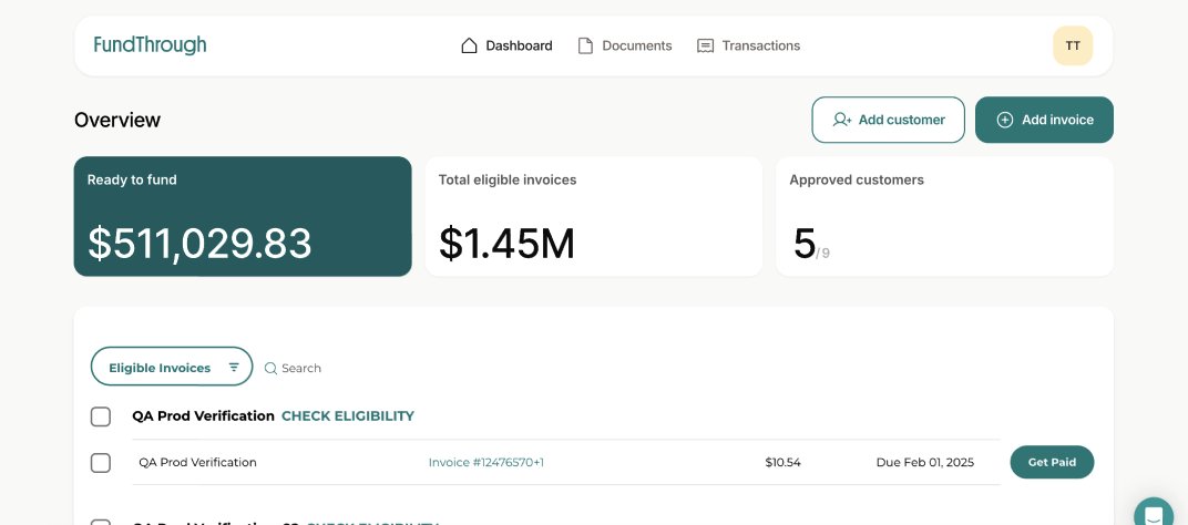 🎉 Launched: The New FundThrough Dashboard is Here 

Now you can: 

💡 Get immediate insights into funding potential
🕐 Send us all invoices in seconds with bulk CSV upload
📈 Add a customer to jumpstart the approval process

Check it out! invoices.fundthrough.com/signin