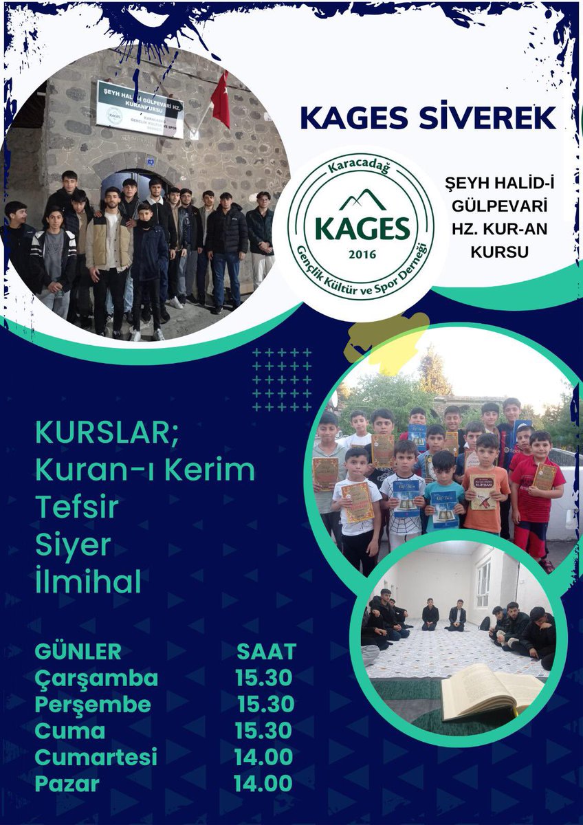 DUYURU: Derneğimizin Siverek, Şeyh Halid-i Gülpevari Hz. Kur-an Kursunda, Kuran-ı Kerim, Tefsir, Siyer ve İlmihal kursları düzenlenmektedir. Bilgi ve irtibat için. Halit Aksu: 05534487026-Eyüp Karadağ: 05303363762