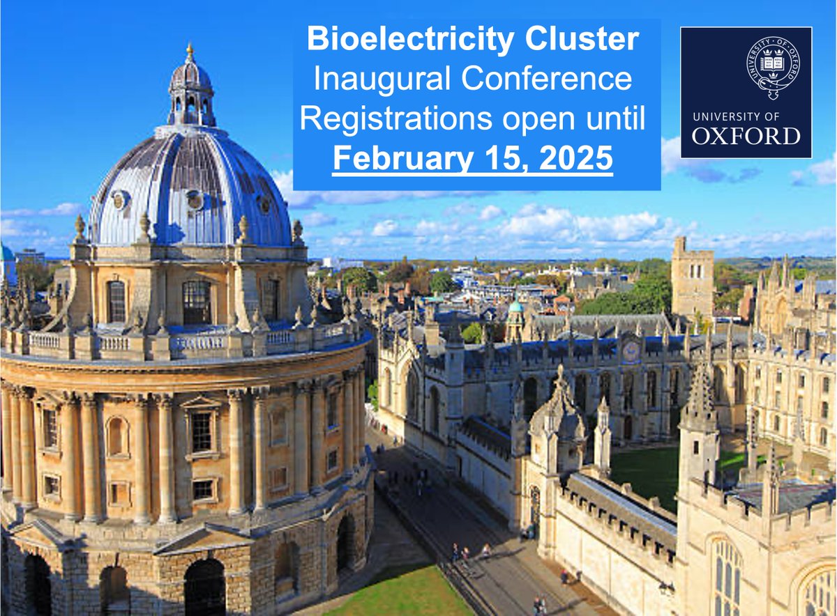 Bioelectricity Cluster (@bey_cluster) on Twitter photo 📣 CALLING STUDENTS AND YOUNG POSTDOCS!
So far, mainly PIs and professors have registered. Join the event to network, define your scientific vision in this promising field, and compete for #awards.
❗️5 days left to register: bioelectricitycluster.org
🗓️ 8-11 April
📍 <a href="/UniofOxford/">University of Oxford</a> 📣 CALLING STUDENTS AND YOUNG POSTDOCS!
So far, mainly PIs and professors have registered. Join the event to network, define your scientific vision in this promising field, and compete for #awards.
❗️5 days left to register: bioelectricitycluster.org
🗓️ 8-11 April
📍 <a href="/UniofOxford/">University of Oxford</a>