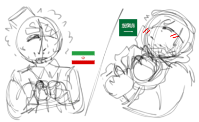 francorqse's tweet photo. * an anon wanted me to draw saudiran fighting forever ago and i finally got around to it

[ #countryhumans #countryhumansiran #countryhumanssaudiarabia #countryhumanssaudi 🇮🇷🇸🇦 ] https://t.co/B9eRmqSQvi