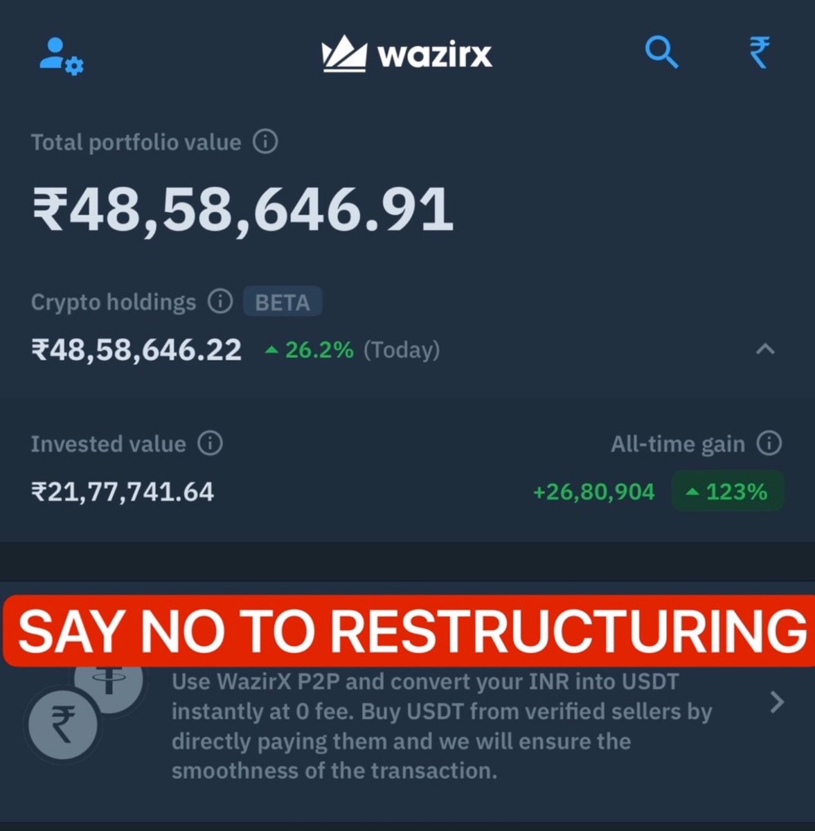 FlashBob1000x's tweet photo. wazirx employee called me toda im not even getting 50% of my investment backk. #WazirxScam 

🤬🤬🤬

they are giving me only 28 lakhs 

I am not supporting this scam 

No to restructuring. Send this nischal Shetty  🤬 to jail https://t.co/w9OF80bxtP