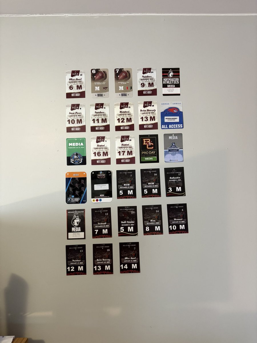 Brendan Mahoney (@_brendanm14) on Twitter photo Slightly crooked, but thought today would be the best day to finally get around to hanging up my <a href="/WZBCSports/">WZBC Sports</a> press passes! Slightly crooked, but thought today would be the best day to finally get around to hanging up my <a href="/WZBCSports/">WZBC Sports</a> press passes!
