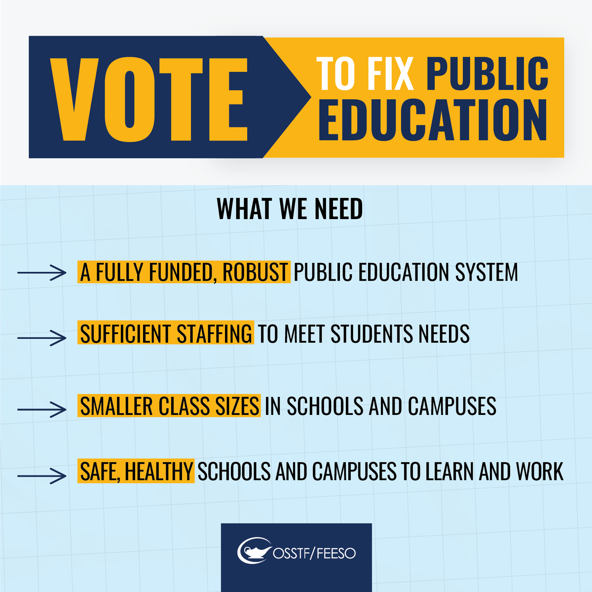 In this election, it's important for OSSTF members to have their voices heard!

We know the future of Ontario's public education system is at stake in this election. We all need to VOTE in #ONelxn2025 and vote to FIX #OntEd. 

#OSSTF Members: Connect with your local office to