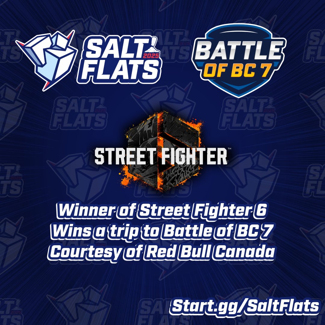AESA | Bread (@toastedbrad) on Twitter photo We've got an incredible announcement!
The winner of Street Fighter 6 at #SaltFlats2025 will win a trip to compete at Battle of BC 7 courtesy of <a href="/RedBullCanada/">Red Bull Canada</a>
*Trip includes Flights, Accommodation, and BoBC Ticket We've got an incredible announcement!
The winner of Street Fighter 6 at #SaltFlats2025 will win a trip to compete at Battle of BC 7 courtesy of <a href="/RedBullCanada/">Red Bull Canada</a>
*Trip includes Flights, Accommodation, and BoBC Ticket