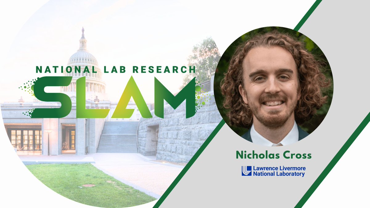 Livermore_Lab's tweet image. On March 5, @Livermore_Lab&apos;s Nicholas Cross will compete in the #NationalLabSLAM, a competition among 17 @ENERGY National Labs where contestants present a compelling three-minute presentation of their research. Learn more: livermorelab.info/4gzaLDB