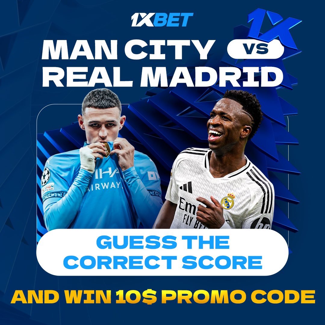 1хBet (@1xbet_eng) on Twitter photo #1xChampions challenge 🤩
Follow <a href="/1xBet_Eng/">1хBet</a> and guess the correct score of the game Man City vs Real Madrid 
10 lucky winners will receive 10$ promo 
1000 ❤️ to double the winners 
Bet on UCL ➡️ cropped.link/line #1xChampions challenge 🤩
Follow <a href="/1xBet_Eng/">1хBet</a> and guess the correct score of the game Man City vs Real Madrid 
10 lucky winners will receive 10$ promo 
1000 ❤️ to double the winners 
Bet on UCL ➡️ cropped.link/line