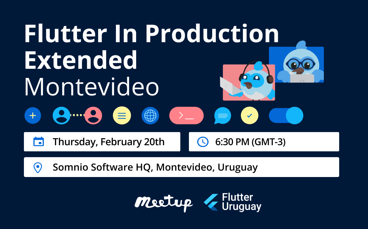 flutter_uruguay's tweet image. ๐ข #FlutterInProduction Extended Montevideo is coming!
Join us at @somnio_software HQ on Feb 20th, 6:30 PM for an evening of talks, networking & real-world Flutter insights ๐โจ
โณ Spots are limited, sign up now! ๐ meetup.com/flutter-montevโฆ