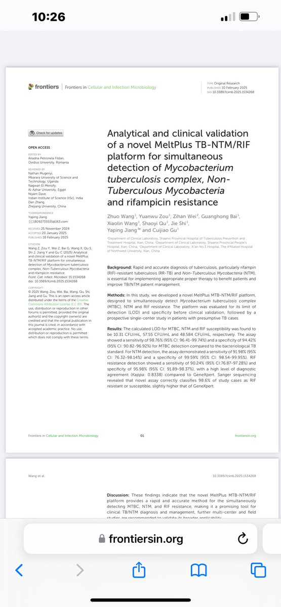 Kudos to these Chinese Authors👏🔭
I’m honored to have had the opportunity to peer-review this groundbreaking TB-NTM/RIF platform, which offers a powerful tool for detecting Mycobacterium tuberculosis complex, Non-Tuberculous Mycobacteria, and rifampicin resistance.