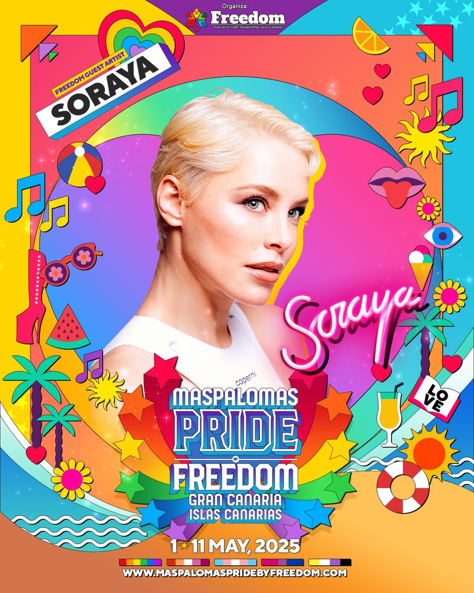 MaspaPride's tweet photo. π€ The one and only Soraya is back at Maspalomas Pride By Freedom this year! ππ₯
π
Friday, May 9
π Sundance, the biggest pool party in Europe! ππ #MaspalomasPrideByFreedom #PrideByFreedom
#MaspalomasCostaCanaria
#Maspalomas #GranCanaria #IslasCanarias #CanaryIslands https://t.co/lN1Fd99zad