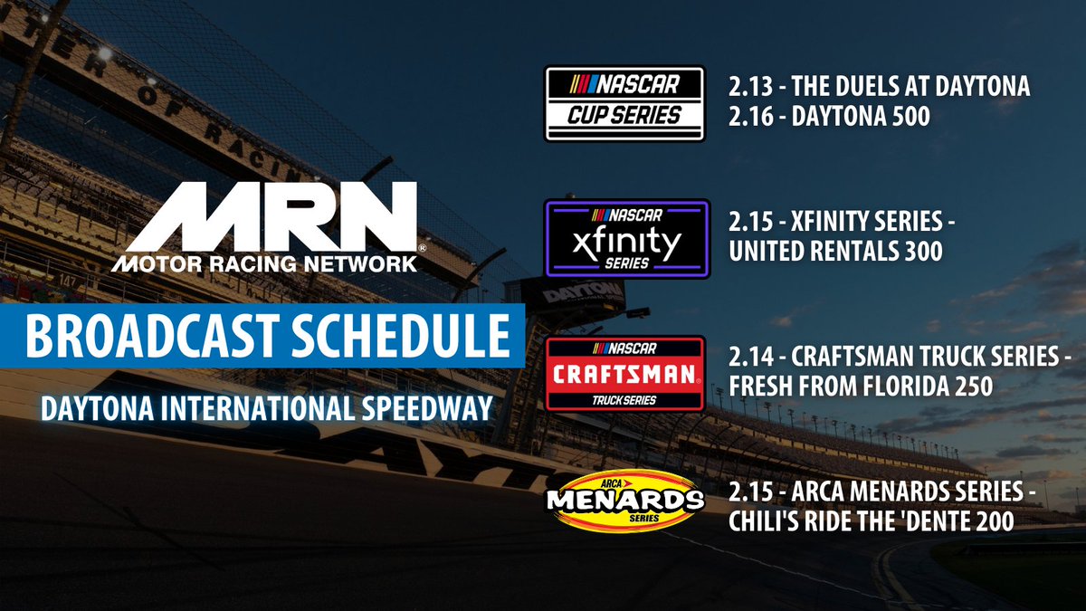 We've got a special line up this week at MRN! 

Check out our list of weekly shows and the broadcast schedule as we head south this weekend to <a href="/DAYTONA/">Daytona International Speedway</a>!

#AskMRN | #NASCAR