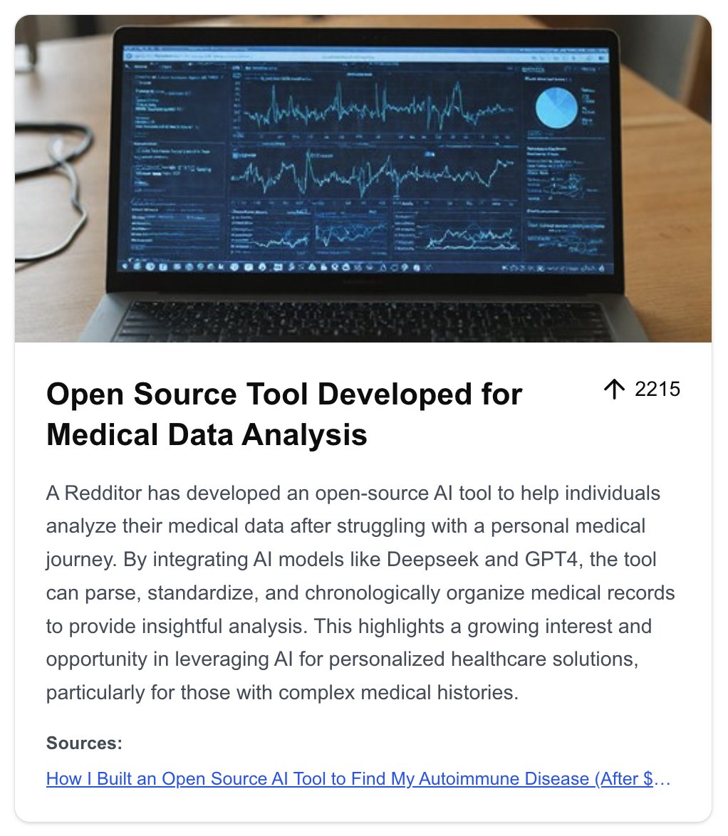 ReadZeit's tweet photo. Top story today - an open source AI tool to analyze personal medical data! Read more on https://t.co/QBAv9HHiOi https://t.co/3gESCgYVuz