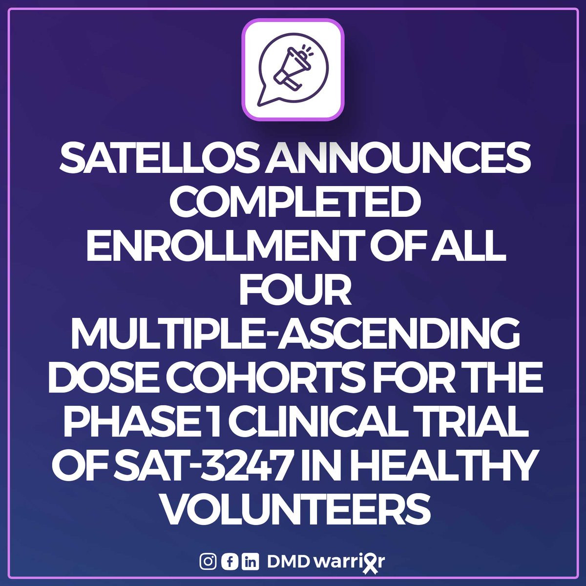 dmdwarriorcom's tweet photo. Satellos Announces Completed Enrollment of Phase 1 Clinical Trial of SAT-3247 in Healthy Volunteers
#duchenne #dmd #duchennemusculardystrophy #dmdwarrior #duchenneawareness
👉 Read More: https://t.co/6jwGJqdCfM https://t.co/tOef3TX1cU