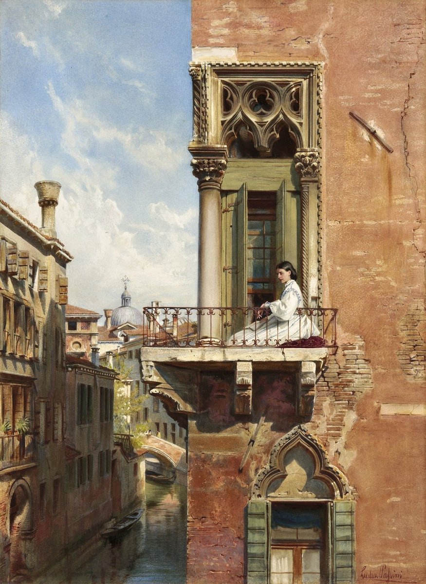 Anna Passini on the balcony of Palazzo Priuli in Venice, by Ludwig Johann Passini (1832-1903)