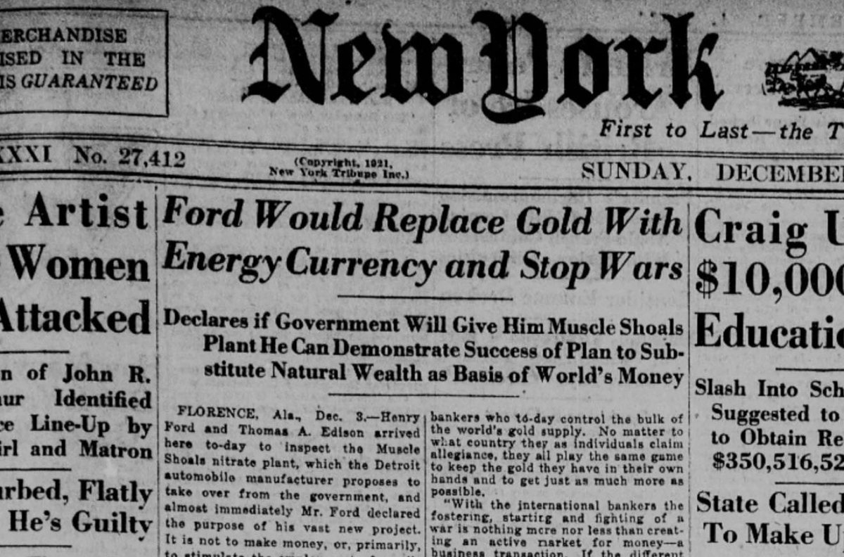 alanbwt's tweet photo. Henry Ford predicted that an “energy currency” would “replace gold” and “stop wars” over 100 years ago. https://t.co/CwqRVtWsL8