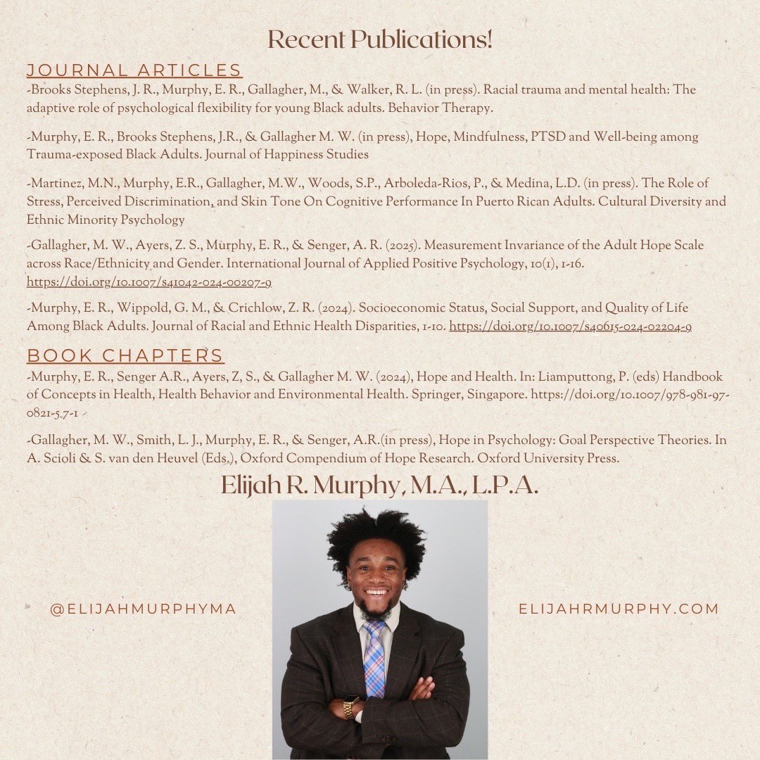 It’s been a wild, hectic few months. I conduct academic research regarding positive psychology, sociocultural determinants of health, and mental health of people of color. Here are some of the things that have gotten done! 

The work will continue to get done. I am here to stay!