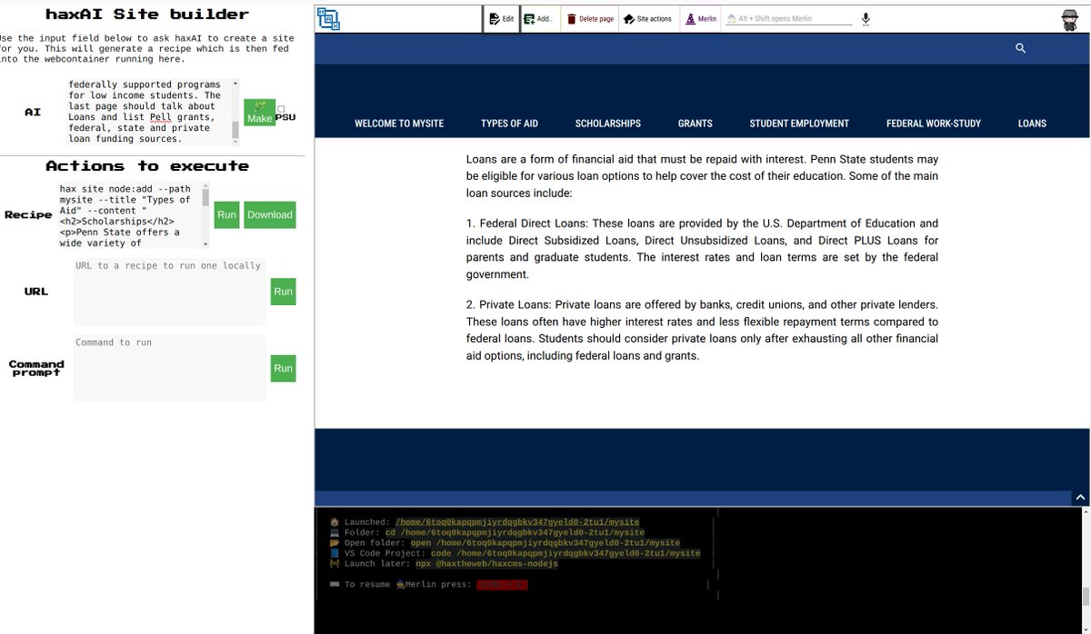 btopro seeks ubiquity (@btopro) on Twitter photo building an AI agent to build websites based on what you ask it to do. This one was given the prompt of writing pages about student aid. This is a primitive engine currently, but showcases the potential of <a href="/HAXTheWeb/">Web Ubiquity via #HAXTheWeb</a> hooked up to Claude to build websites. building an AI agent to build websites based on what you ask it to do. This one was given the prompt of writing pages about student aid. This is a primitive engine currently, but showcases the potential of <a href="/HAXTheWeb/">Web Ubiquity via #HAXTheWeb</a> hooked up to Claude to build websites.