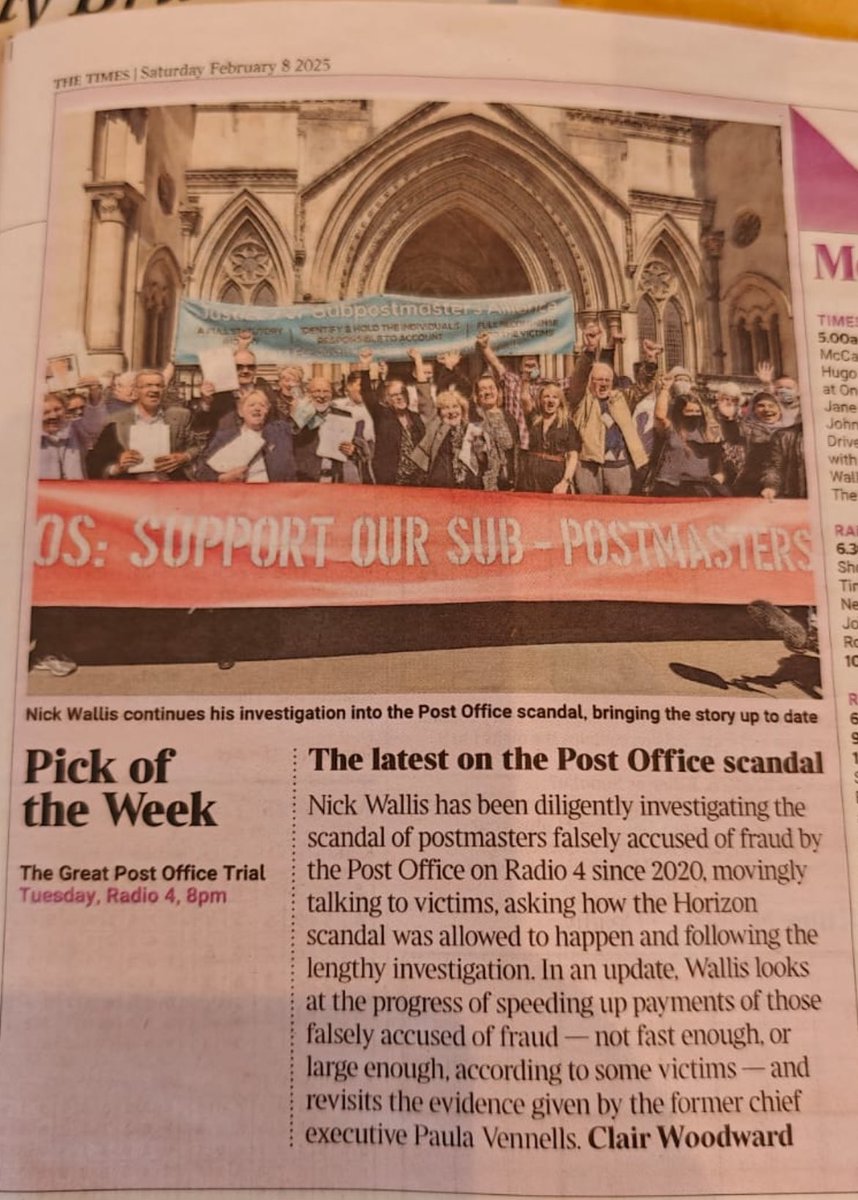Monsieur Cholet (@stugoo17) on Twitter photo #PostOfficeScandal #StateCoverUp #GLO
Pick of the week from <a href="/thetimes/">The Times and The Sunday Times</a>. Tune in tomorrow on <a href="/BBCRadio4/">BBC Radio 4</a> at 8pm as the great communicator <a href="/nickwallis/">Nick Wallis</a> revisits and reflects on the The Great Post Office Trial.
Essential listening for all appalled by this State Sponsored disaster. #PostOfficeScandal #StateCoverUp #GLO
Pick of the week from <a href="/thetimes/">The Times and The Sunday Times</a>. Tune in tomorrow on <a href="/BBCRadio4/">BBC Radio 4</a> at 8pm as the great communicator <a href="/nickwallis/">Nick Wallis</a> revisits and reflects on the The Great Post Office Trial.
Essential listening for all appalled by this State Sponsored disaster.