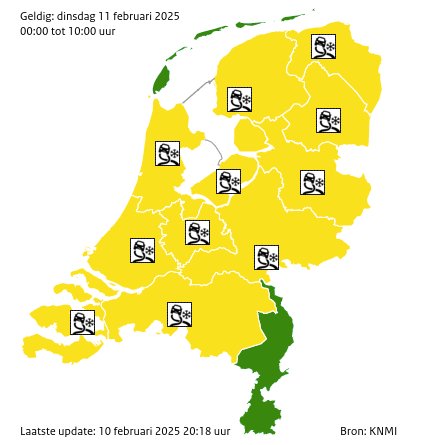 Het <a href="/KNMI/">KNMI</a> heeft voor aankomende nacht en (een deel) van de ochtend voor de meeste provincies #codegeel afgegeven. Door sneeuwval en gladheid kunnen gevaarlijke rijomstandigheden ontstaan. Verkeer in het noordoosten moet tijdens de ochtendspits rekening houden met extra reistijd.