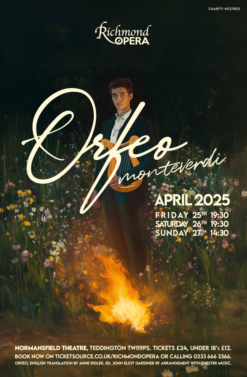 Richmond Opera (@richmondopera) on Twitter photo Get your tickets to Claudio Monteverdi’s Orfeo, one of the earliest operas, sung in English with baroque orchestra. Showing at the <a href="/normansfield/">Normansfield Theatre</a> Theatre TW11 9PS at 7:30pm Fri/Sat 25/26 April, and at 2:30pm Sun 27th.
Tickets £24 (£12 for under-18s) via ticketsource.co.uk/richmondopera Get your tickets to Claudio Monteverdi’s Orfeo, one of the earliest operas, sung in English with baroque orchestra. Showing at the <a href="/normansfield/">Normansfield Theatre</a> Theatre TW11 9PS at 7:30pm Fri/Sat 25/26 April, and at 2:30pm Sun 27th.
Tickets £24 (£12 for under-18s) via ticketsource.co.uk/richmondopera