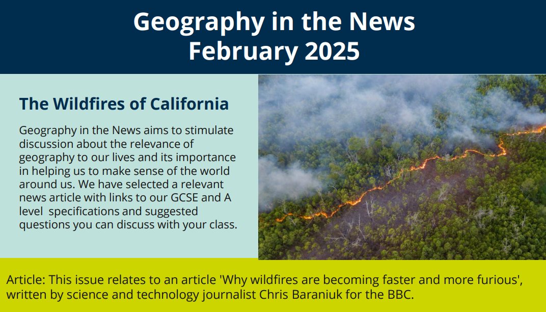 Our <a href="/PearsonEdexcel/">Pearson Edexcel</a> 'Geography in the News' explores the recent devastating wildfires in Los Angeles, California and examines why they could be set to increase in both frequency and intensity. Download at facebook.com/groups/edexcel… #geographyteacher