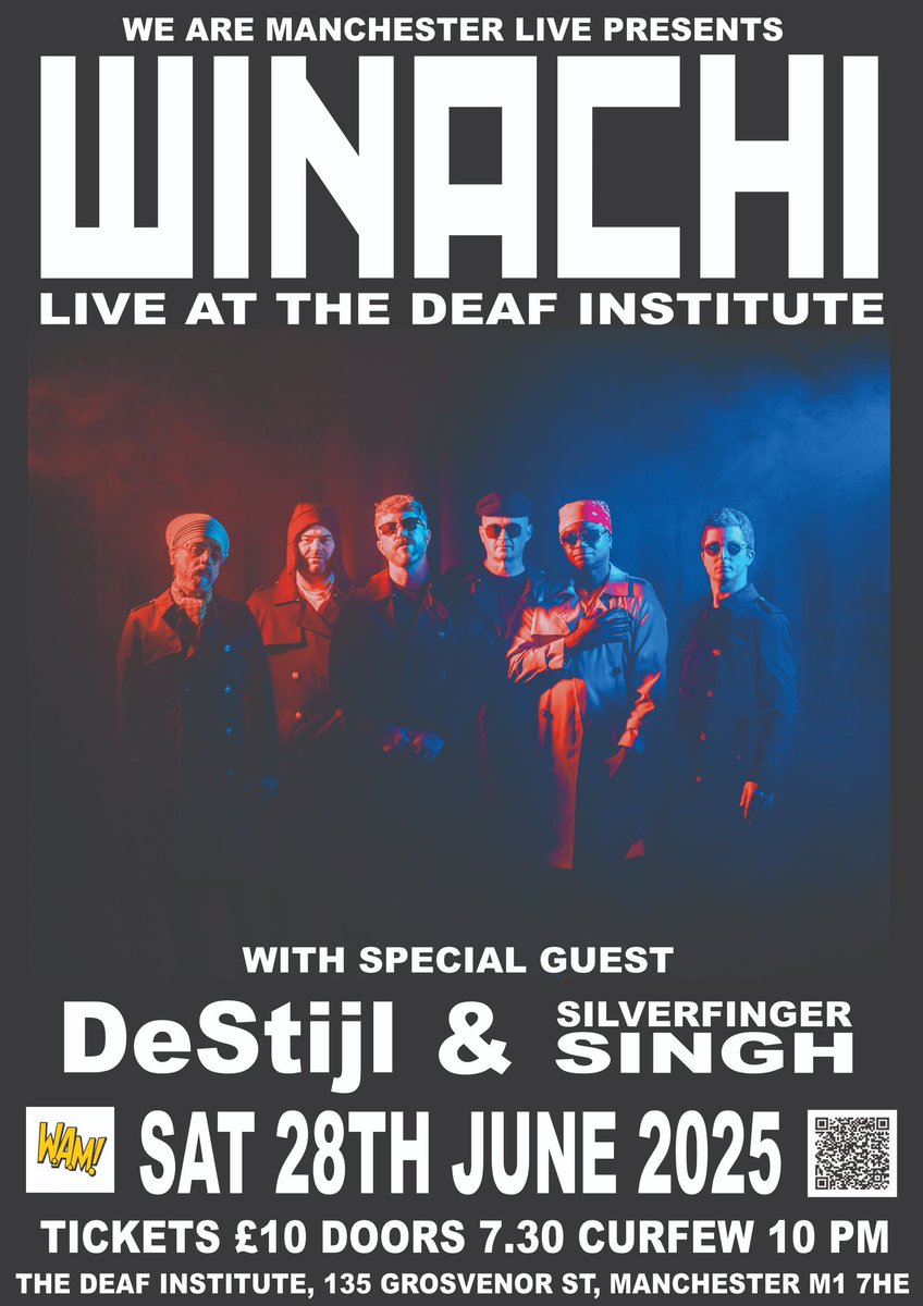 On the 28th of June, you can catch the amazing <a href="/WINACHI_BAND/">WINACHI</a> at <a href="/DeafInstitute/">The Deaf Institute</a>  Music Hall.
They will be joined by special guests <a href="/DeStijl/">DESTIJL</a> and @silverfingersingh.

More guests to be announced!

Tickets now on sale: seetickets.com/event/we-are-m… 

Image by @liammaxwellfoto